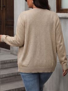 Linhara CURVE Plus Size Women's Single-Breasted Casual Versatile Daily Cardigan - Gold - View 2