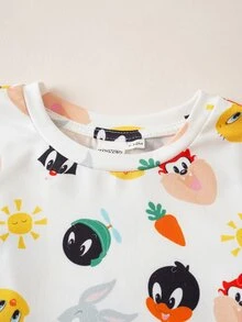 LOONEY TUNES X SHEIN Baby Boy Cartoon Print Short Sleeve T-Shirt And Romper Set - Apricot - View 4