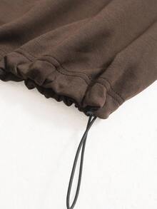 QUELARIE Women's Casual Loose Waist-Cinching Hooded Sweatshirt, Autumn/Winter Zip-Up Jacket - Rust Brown - View 4