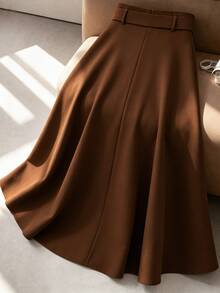 GlowEve Women's Vintage Elegant Button Decor Skirt - Coffee Brown - View 2