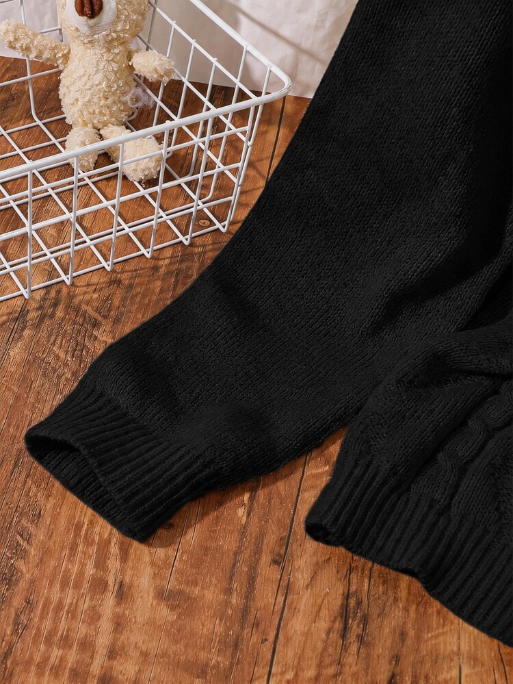 SHEIN كنزة صوفية محبوكة بلون موحد بأكمام طويلة نصف أزرار مريحة وعملية متعددة الاستخدامات للأطفال والفتيان المراهقين، مناسبة للتنقل والمدرسة والاستخدام اليومي والعطلات والسفر والرياضة، للخريف/الشتاء والعودة إلى المدرسة والخروجات - الأسود - مشاهدة 5