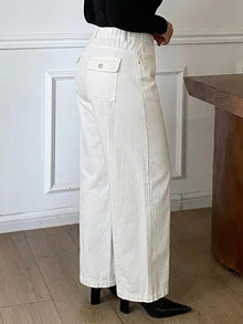 Dazy Plus White Loose Straight Leg Casual Jeans With Back Pocket Decor Design - White - View 1