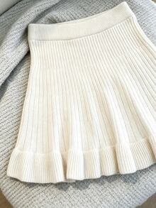Selianne Women's Elastic Waist Ruffle Hem Knit Skirt, Autumn/Winter - Apricot - View 5