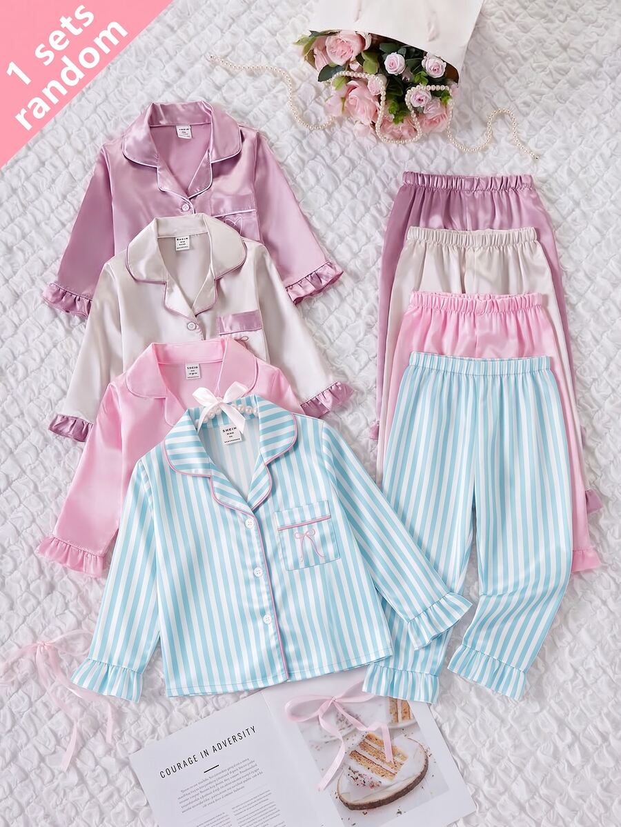Baby Girl Pink Bow Print Long Sleeve Pants 2 Pieces Loungewear Set, Spring/Summer - Blue - View 1