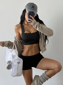 Coolane Women's Summer Streetwear Going Out Going Out Stretchy Comfortable Gym Black Sport Bra Tank Tops - Black - View 4