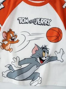 TOM & JERRY X SHEIN Young Boy Cartoon Graphic Print Short Sleeve T-Shirt For Daily Wear - White - View 4