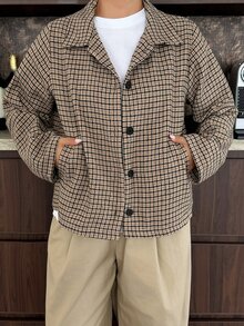 Dazy Plus Plus Size Women's Plaid Casual Versatile Daily Travel Long Sleeve Jacket - Khaki - View 8