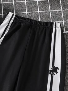 Genkimix Kids 2件組 男童休閒運動大學街頭風漸層酷圖案圓領運動衫+長褲，適合日常穿著、上學、旅行、運動，春秋冬季皆宜，簡約設計，舒適時尚，實用且有型的男童衣櫥選擇 - 黑與白 - 查看 5