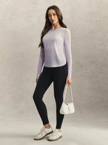 Activina Women's Solid Color Casual Daily Travel Sports T-Shirt - Mauve Purple - View 4
