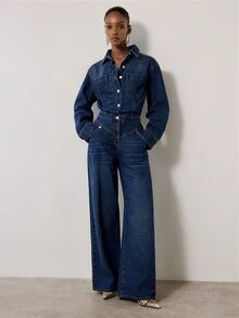 MERLEAU Women's Modern Blue Denim Jumpsuit - Blue - View 4