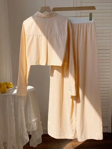Comfortcana Women's Striped Long Sleeve Top And Pants Casual Daily Set - Yellow - View 2