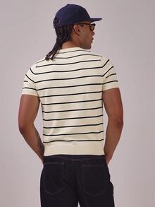 Musero Muscle Fit Stripe Crew Neck Lightweight Knit Top Spring Summer Essentials - Beige - View 4