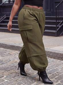 Slaydiva Plus Size Convertible Cargo Parachute Pants, Detachable Leg MultiPocket Baggy Streetwear Trousers - Army Green - View 2
