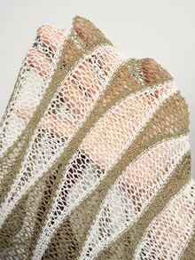 Bohemela Vintage Water Ripple Color Block Bell Sleeve Knit Pullover Sweater - Army Green - View 8