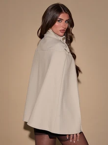 SHEIN BAE Women's Solid Color Casual Classy Elegant Versatile Daily Wool Blend Jacket Office Dinner Beige Autumn - Apricot - View 2