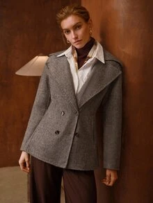 MOTF PREMIUM WOMEN'S AUTUMN/WINTER LARGE LAPEL DOUBLE-BREASTED OPEN FRONT OVERCOAT - Coffee Brown - View 5