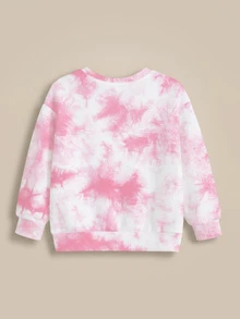 SpongeBob SquarePants | SHEIN Young Girl Tie-Dye Cartoon Print Crew Neck Long Sleeve Casual Sweatshirt - White - View 6