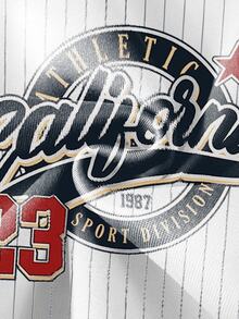 Chillumni 經典校園運動風復古 California #23 短袖T恤，黑白直條紋 California #23 條紋棒球球衣時尚運動休閒連帽衫 - 彩色 - 查看 5
