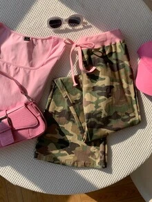 Comfortcana Women's Summer Drawstring Waist Camouflage Sweatpants Flare Pants - Multicolor - View 3