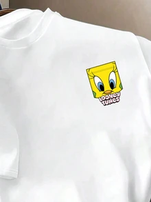 LOONEY TUNES X SHEIN Daypath Men's Letter Cartoon Print Casual Daily Short Sleeve T-Shirt - White - View 2