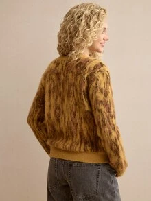 MOTF PREMIUM WOMEN'S LEOPARD PRINT KNIT VEST & SWEATER 2 PIECES SET, AUTUMN/WINTER - Camel - View 8