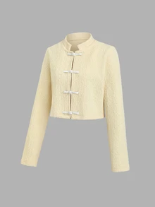 Sweetra Y2K Casual Versatile Elegant Commute Chinese Style Frog Button Women's Jacket - Pale Yellow - View 1