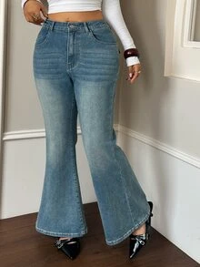 Dazy Plus Celana Jeans Model Flare dengan Dekorasi Saku Motif Leopard, Gaya Kasual Jalanan, Celana Denim Pas Badan - Light Wash - View 6