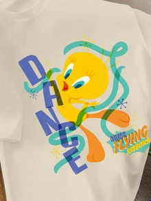 LOONEY TUNES X SHEIN Daypath Men's Cute Cartoon Character Print Short Sleeve T-Shirt - Khaki - View 2