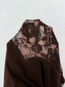 Selianne 優雅黑色蕾絲拼接洋裝，性感休閒風，適合辦公室、日常外出與派對 - 咖啡 - 查看 4