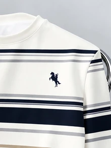 OldRiff Men's Casual Striped Pullover Sweatshirt - Apricot - View 3
