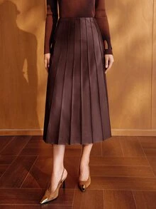 MOTF PREMIUM WOMEN'S BURGUNDY PU SKIRT, ELEGANT COMMUTE STYLE, AUTUMN/WINTER - Brown - View 5