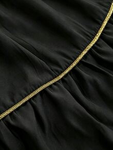 Cévolie 女款時尚休閒優雅浪漫度假印花鈕扣洋裝 - 黑色 - 查看 5