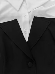 Velvienne Plus Size Minimalist Elegant Versatile Colorblock Patchwork Blouse For Women - Black and White - View 5