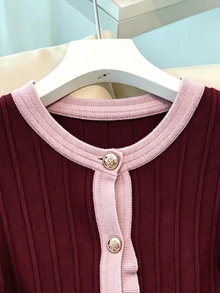 Franclia Women's Colorblock Casual Versatile Daily Wear Cardigan - Burgundy - View 5