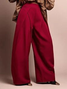 Vixey Women's Versatile Pleated Loose Long Pants For Daily Wear - Red - View 4