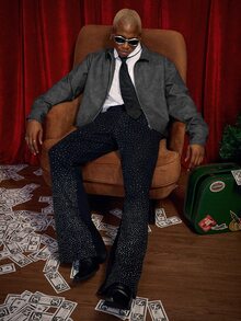 Manfinity Roghcode 男士秋季保守風登山夾克，街頭風復古皮革短版拉鍊長袖冬季休閒外套，哥德風 - 黑色 - 查看 4