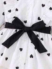 SHEIN Elladie kids 2件組女童套裝，含腰帶上衣與緊身褲，時尚設計，適合春季/秋季 - 黑與白 - 查看 5