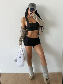 Coolane Women's Summer Streetwear Going Out Going Out Stretchy Comfortable Gym Black Sport Bra Tank Tops - Black - View 2
