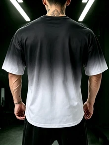 GymBeat تي شيرت رياضي رجالي بأكمام قصيرة مطبوع عليه جمجمة بألوان متدرجة - الأسود - مشاهدة 2