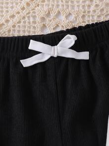 SHEIN Vintaside Kids 3件組 幼兒長褲 粉色、棕色、黑色，適合秋冬日常穿著，舒適套裝，蝴蝶結鬆緊腰帶，純色燈芯絨面料，多色可選，高 CP 值 - 彩色 - 查看 3