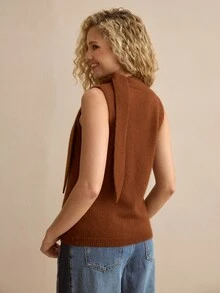 MOTF PREMIUM WOMEN'S AUTUMN/WINTER TIE-NECK HIGH COLLAR SLEEVELESS SWEATER - Mist Green - View 4