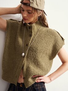 Bohemela Women's Solid Color Single-Breasted Casual Knit Cardigan - Army Green - View 4