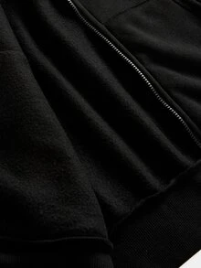 SHEIN 青少年女孩秋冬黑色街頭休閒豹紋拉鍊連帽衛衣外套，復古龐克 Y2K 哥德風 - 黑色 - 查看 7