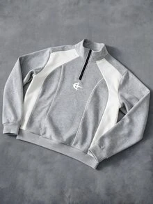 PAVTROS Men's Patchwork Contrast Color Half-Zip Sweatshirt With Ribbed Trim, Casual Travel Style - Multicolor - View 3