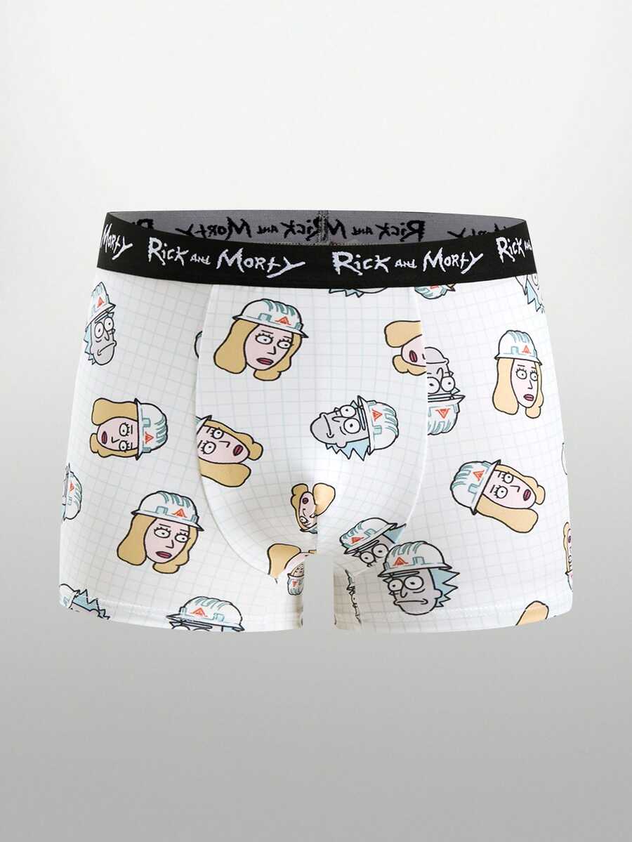 Rick and Morty X SHEIN American Cartoon Plaid Men's Underwear, Cute All-Over Print Casual Boxer Shorts - White - View 1