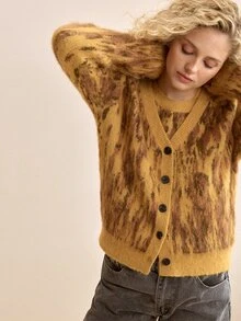MOTF PREMIUM WOMEN'S LEOPARD PRINT KNIT VEST & SWEATER 2 PIECES SET, AUTUMN/WINTER - Camel - View 1