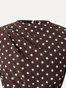 SHEIN Girls Polka Dot Print Lantern Sleeve Lace Hem Belted Midi Dress Brown - Brown - View 4