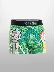 Rick and Morty X SHEIN Men's Letter Cartoon Print Casual Everyday Boxer Briefs - Green - View 5