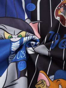 TOM & JERRY X SHEIN Young Boy Letter Cartoon Print Casual Daily Short Sleeve T-Shirt - BLUE AND BLACK - View 6
