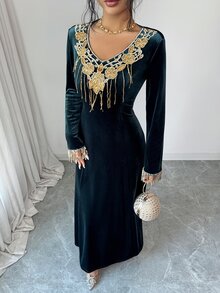 Yasmyna Đầm nữ đính họa tiết phong cách thường ngày đi tiệc - Màu xanh lá cây đậm - Xem 3